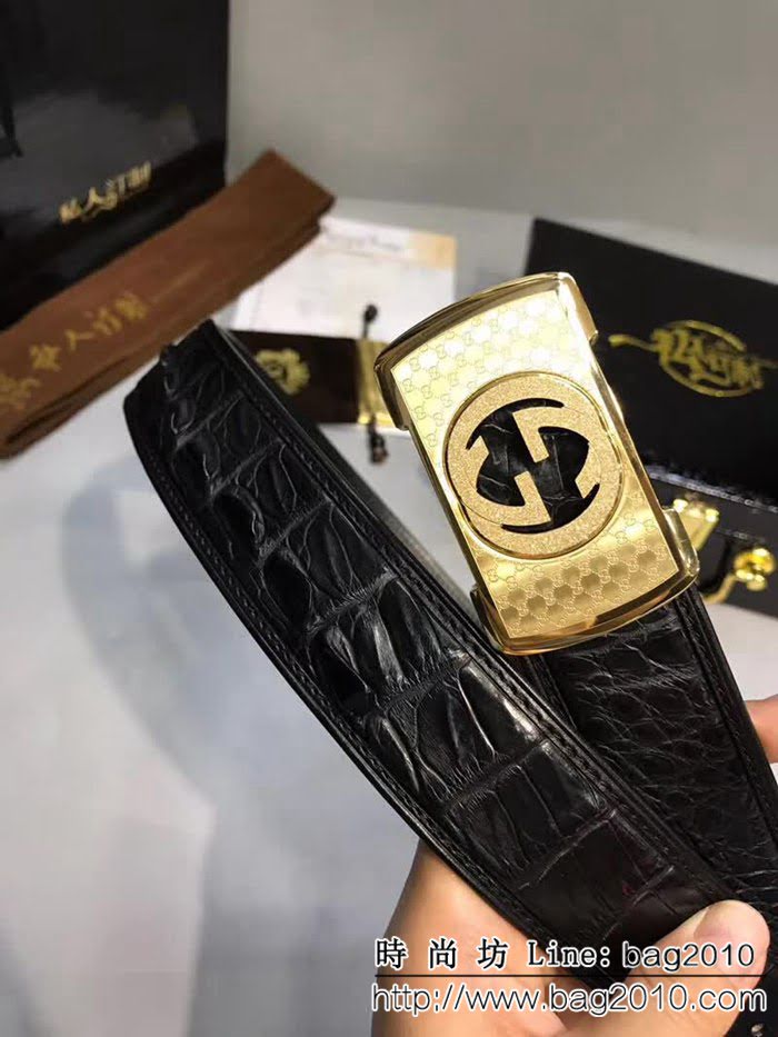 古馳CUCCI 真鱷魚骨皮尾部不拼接皮帶 高端男士皮帶 GHG1384